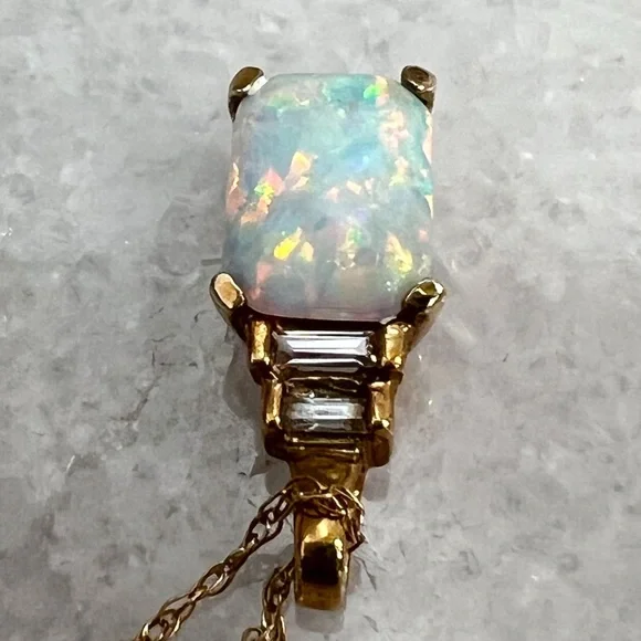 10K Yellow Gold Opal Octagon Pendant Necklace - Picture 9 of 16